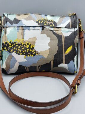 Fossil Key Per Crossbody Handbag Purse Floral Blue Teal Tan Black